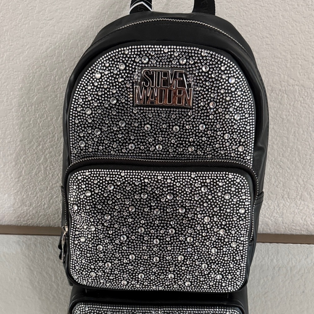 Steve Madden Black Backpack with Silver Rhinestones